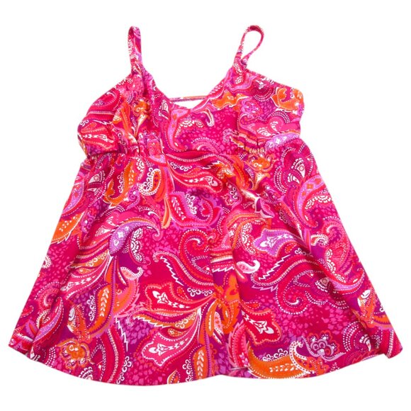 Swim Solutions Tankini Top Womens 18 Pink Paisley Underwire Swim Spaghetti Strap - Picture 1 of 11